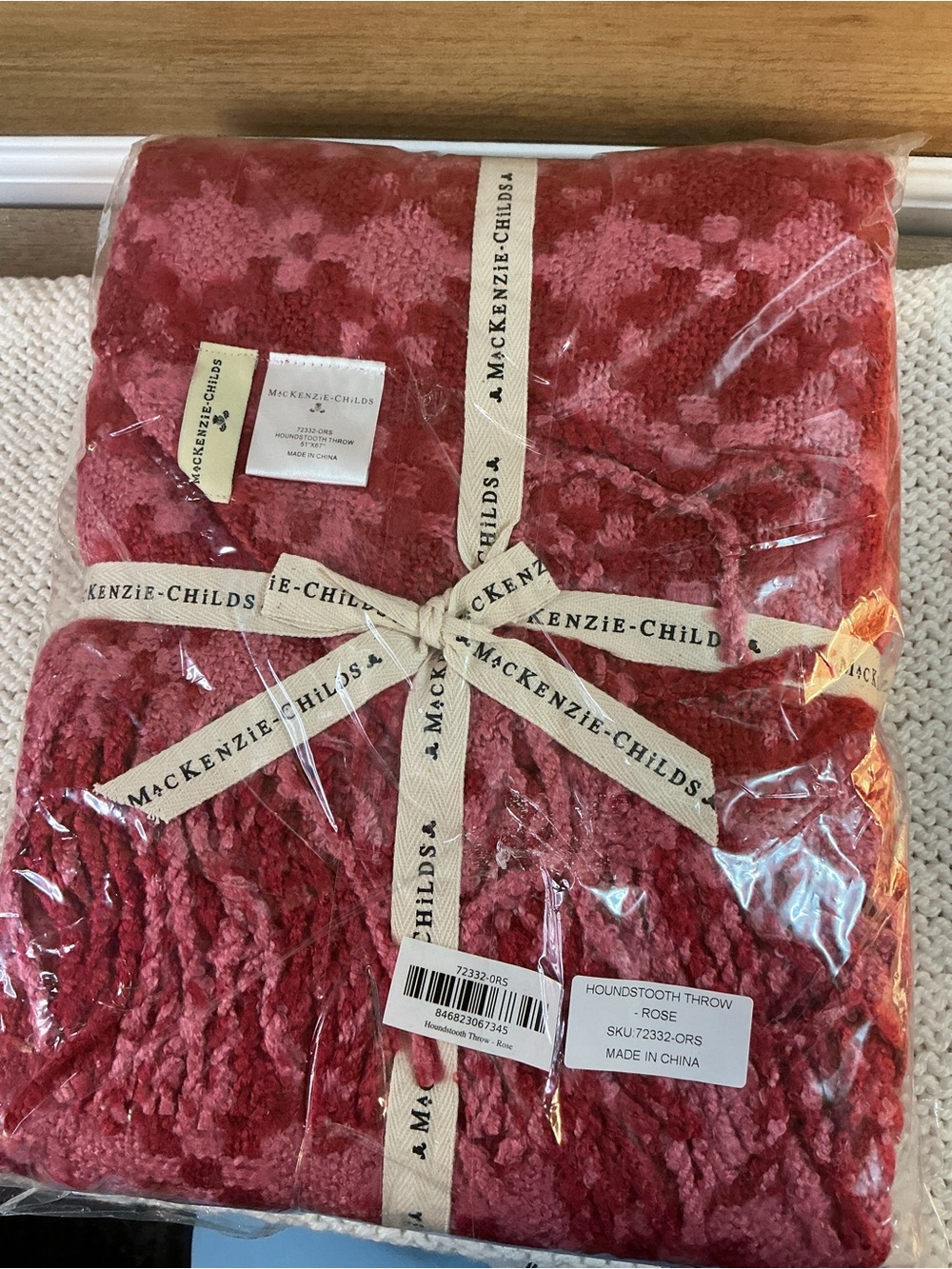 MacKenzie-Childs Rose Houndstooth Throw 51x67 NWT Retired Color Cozy Luxe